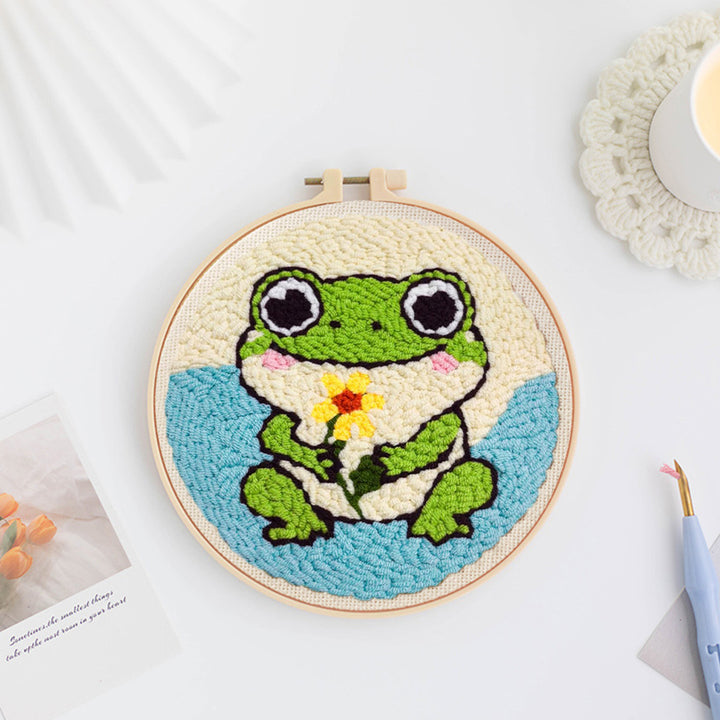Cute Frog Punch Needle Embroidery Kits