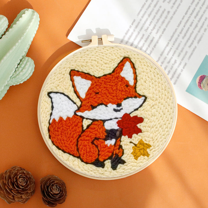 Cute Red Fox Punch Needle Embroidery Kits