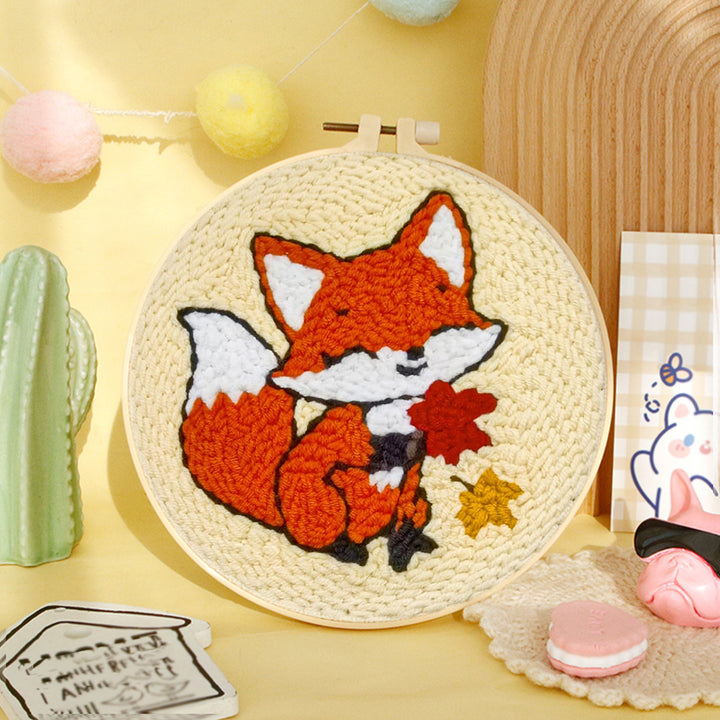 Cute Red Fox Punch Needle Embroidery Kits