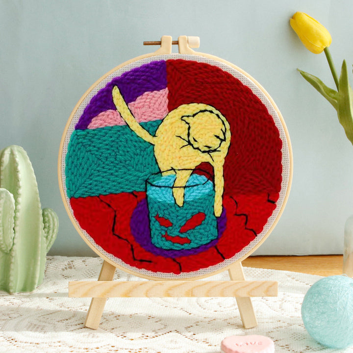 Cat Fishing Punch Needle Embroidery Kits