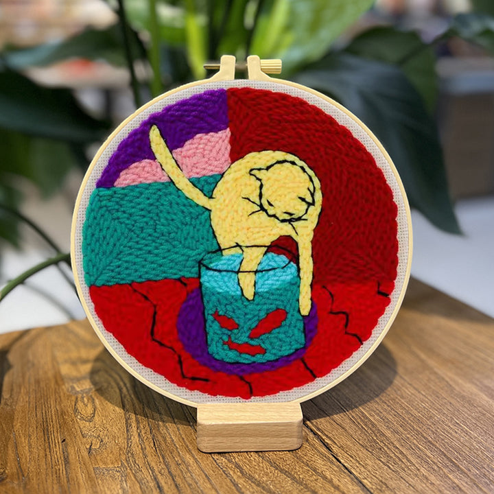 Cat Fishing Punch Needle Embroidery Kits