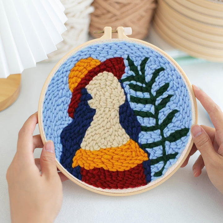 Woman and Leaf Punch Needle Embroidery Kits