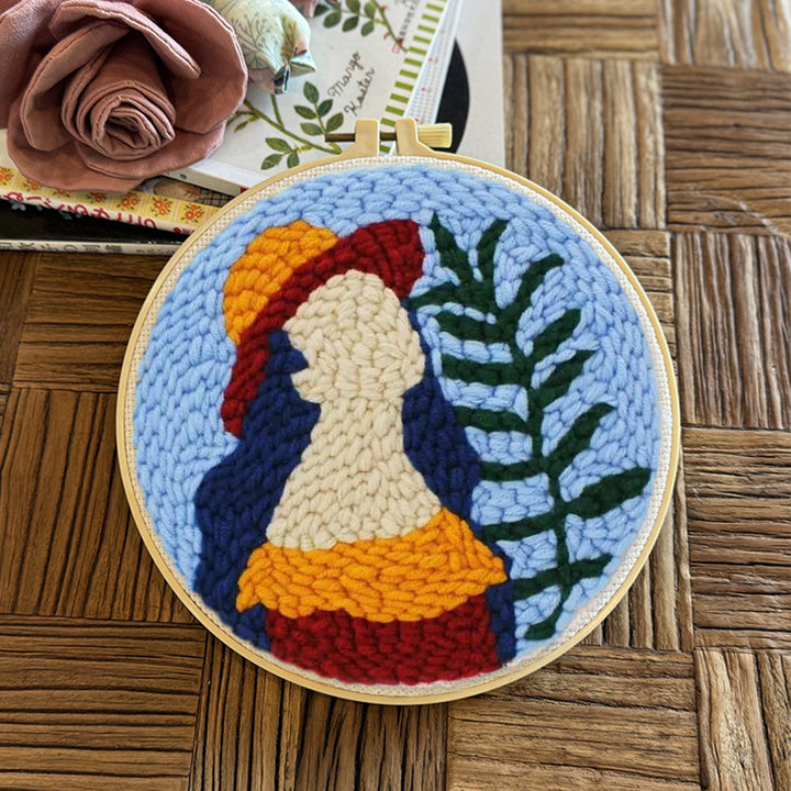Woman and Leaf Punch Needle Embroidery Kits