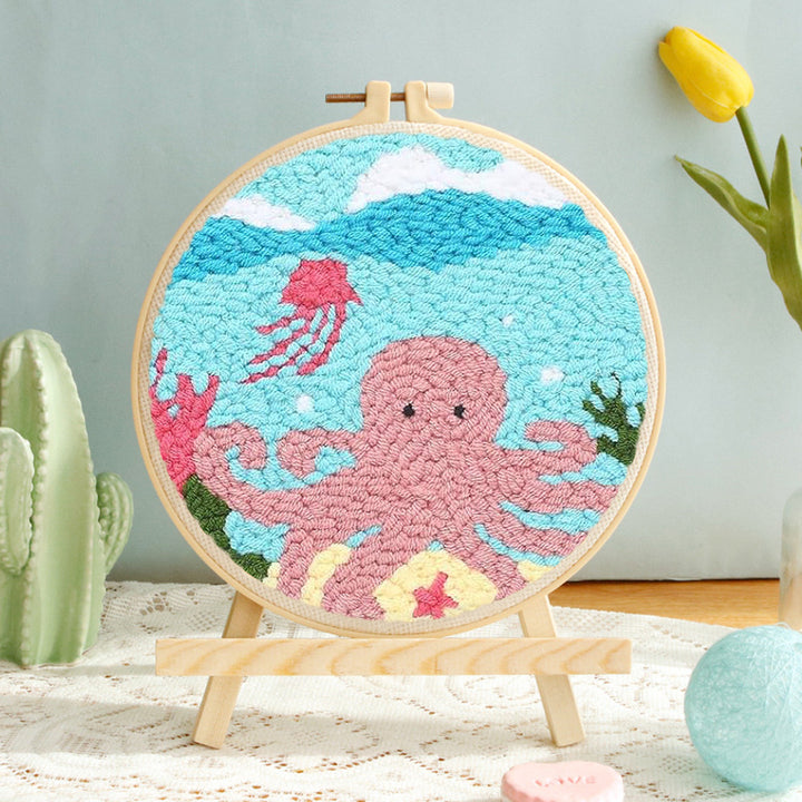 Pink Octopus Punch Needle Embroidery Kits
