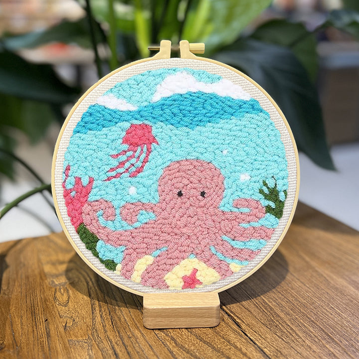 Pink Octopus Punch Needle Embroidery Kits