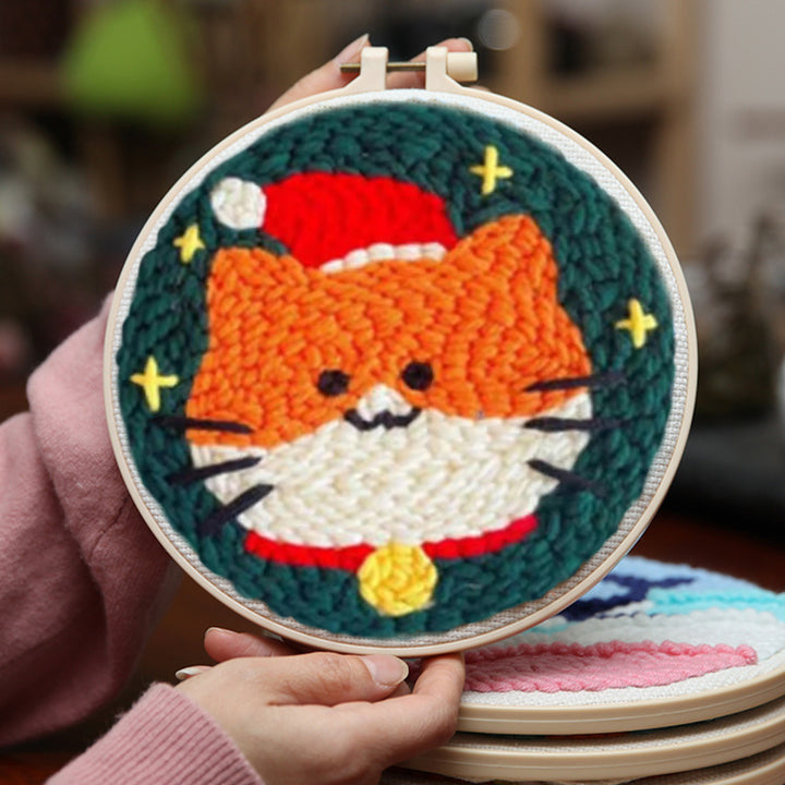 Christmas Kitten Punch Needle Embroidery Kits