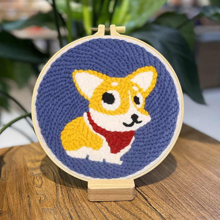 Cute Corgi Punch Needle Embroidery Kits