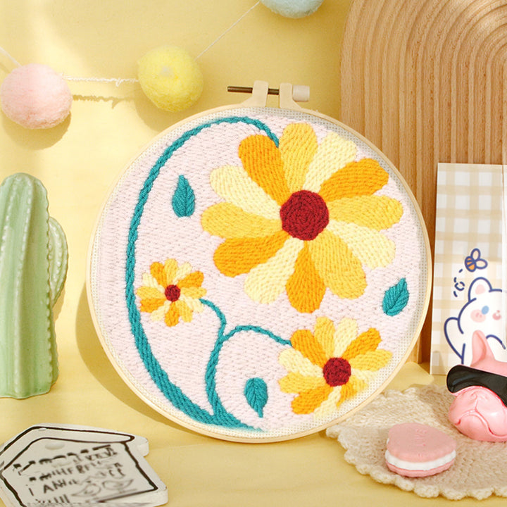 Yellow Floral Punch Needle Embroidery Kits