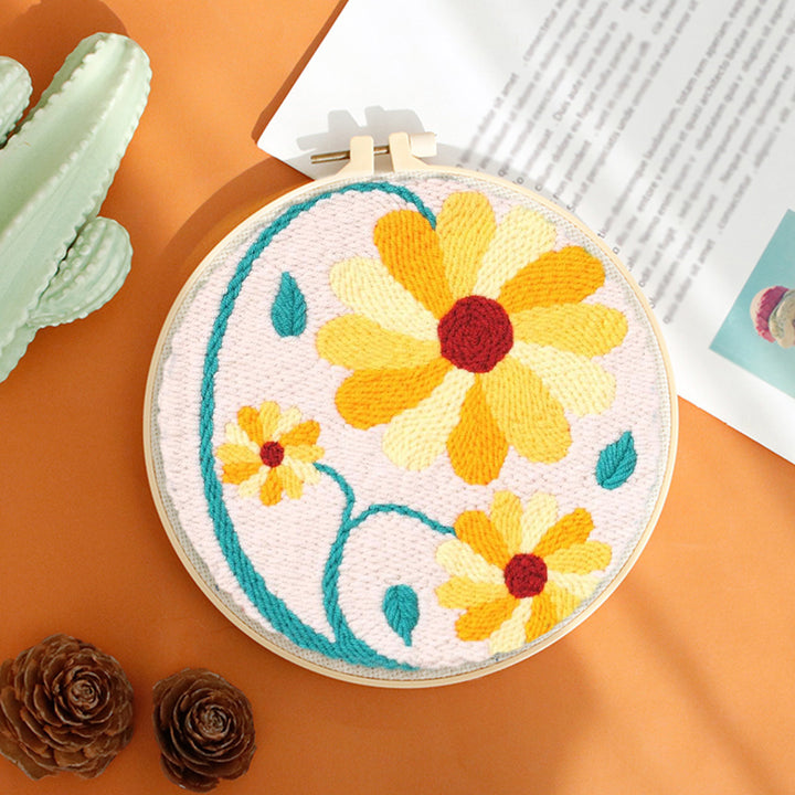 Yellow Floral Punch Needle Embroidery Kits