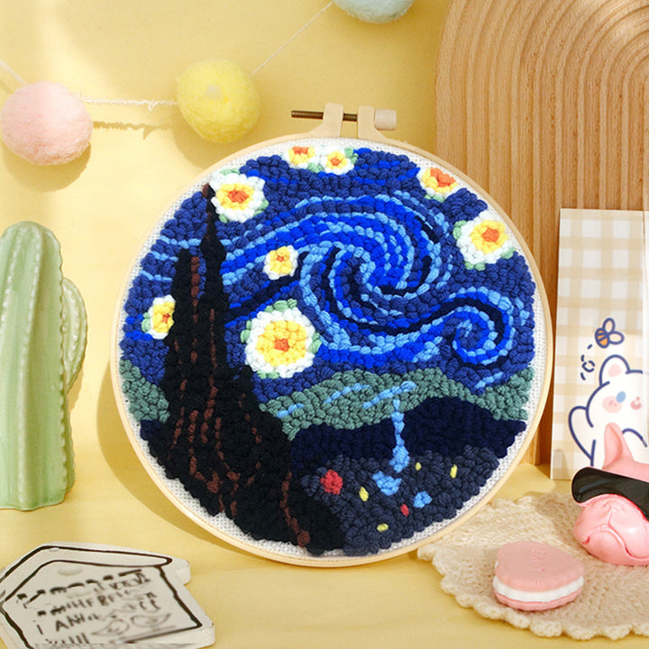 Starry Moon Night Punch Needle Embroidery Kits