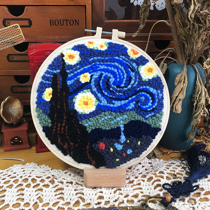 Starry Moon Night Punch Needle Embroidery Kits