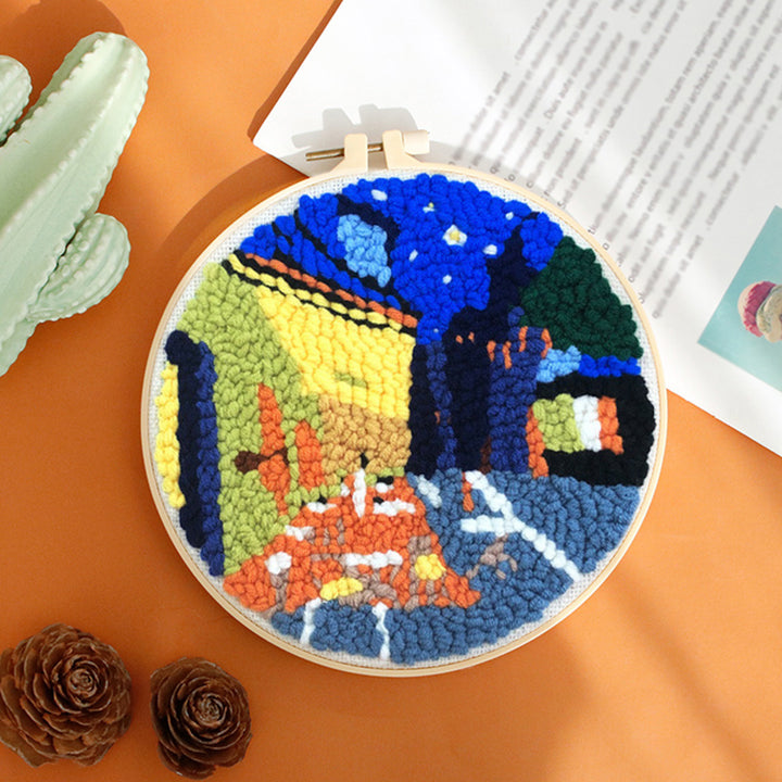 Night Street Scene Punch Needle Embroidery Kits