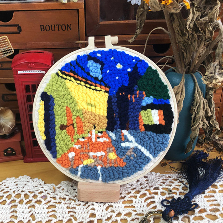 Night Street Scene Punch Needle Embroidery Kits