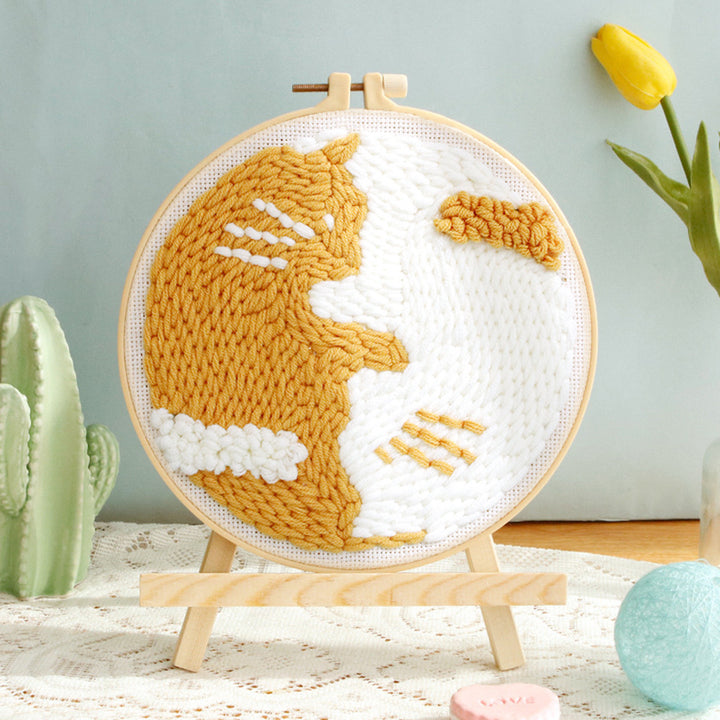 Yellow Kitten Punch Needle Embroidery Kits