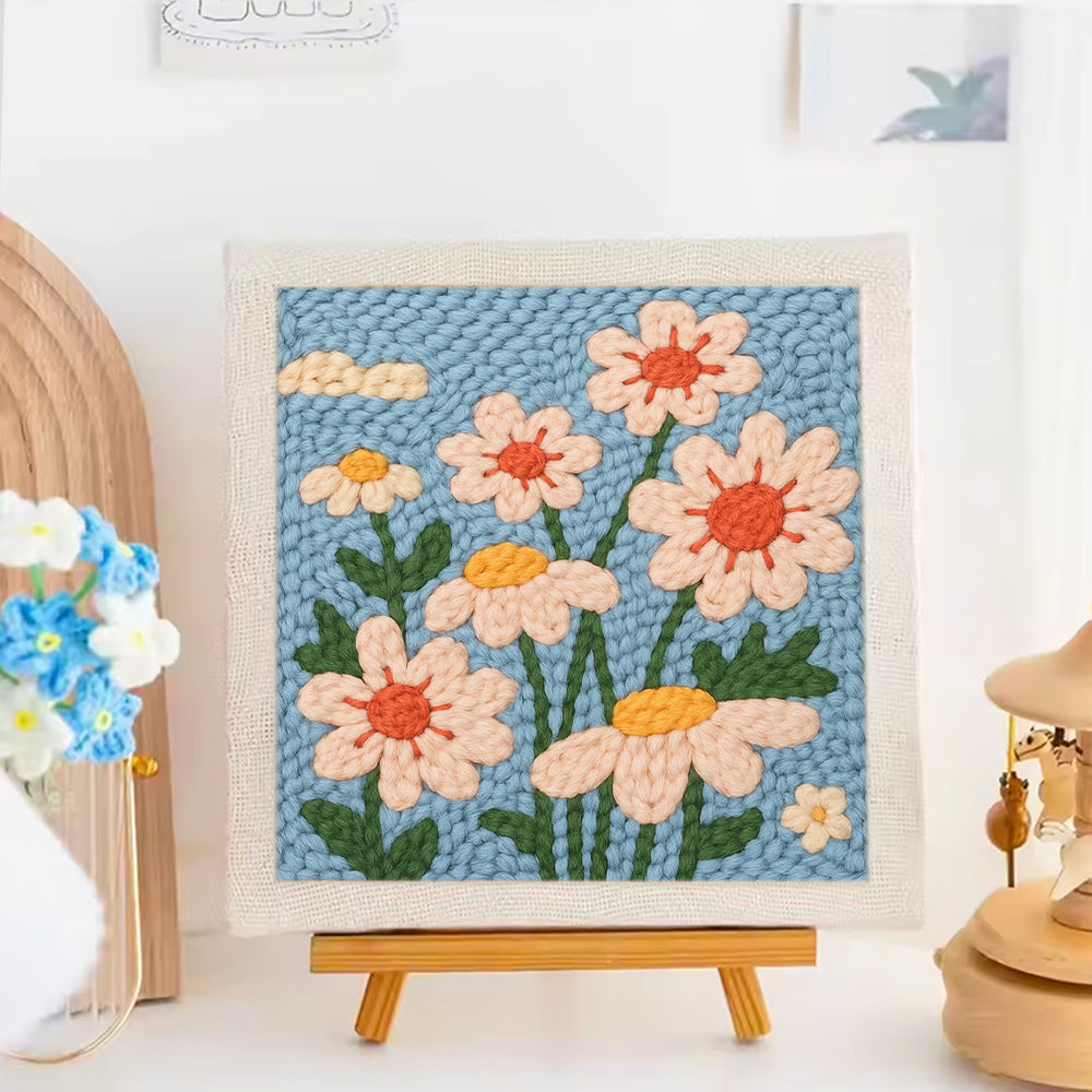 Daisies on Blue Punch Needle Embroidery Kits