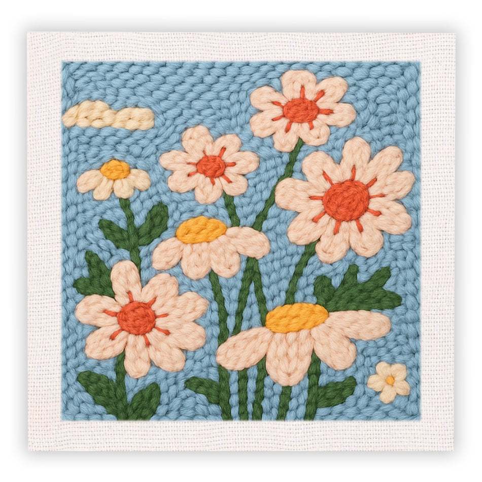 Daisies on Blue Punch Needle Embroidery Kits