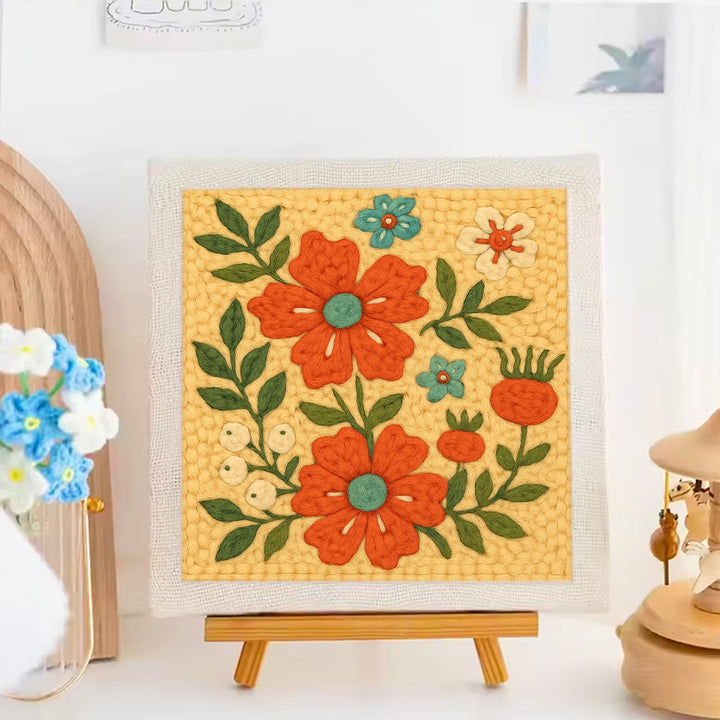 Orange Floral Bouquet Punch Needle Embroidery Kits