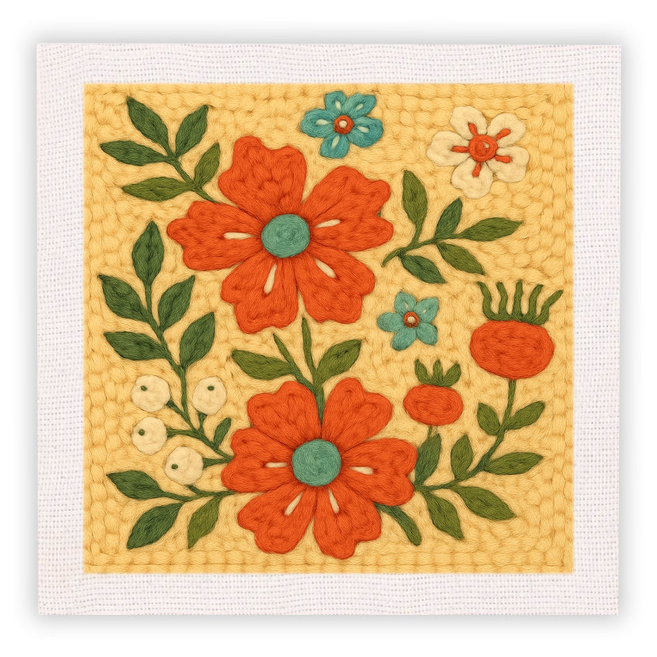 Orange Floral Bouquet Punch Needle Embroidery Kits