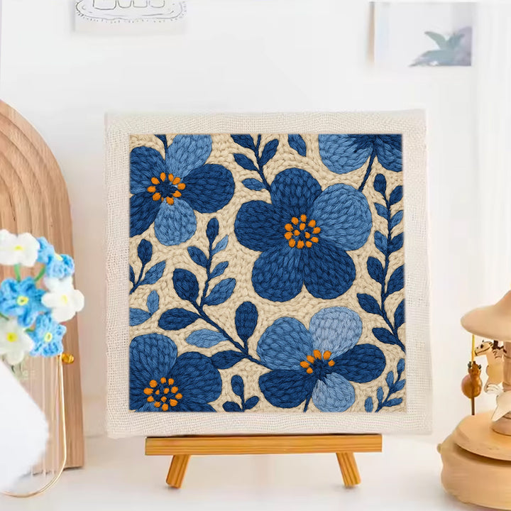 Blue Flowers Punch Needle Embroidery Kits