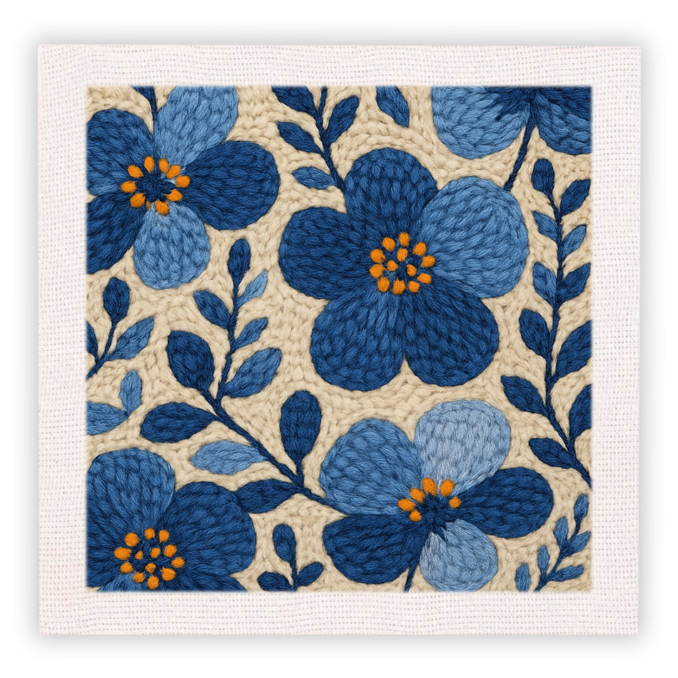 Blue Flowers Punch Needle Embroidery Kits
