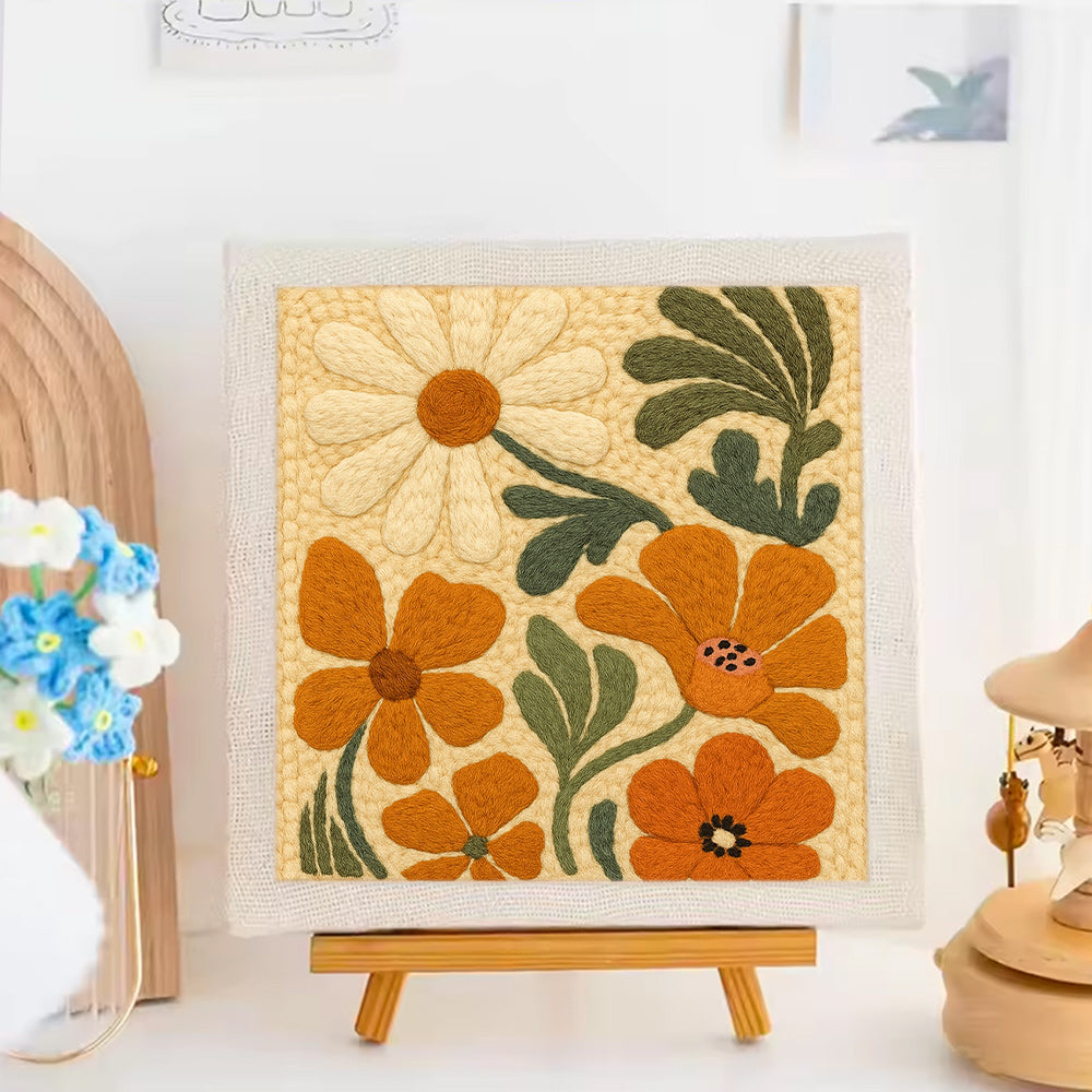 Orange Cream Floral Punch Needle Embroidery Kits
