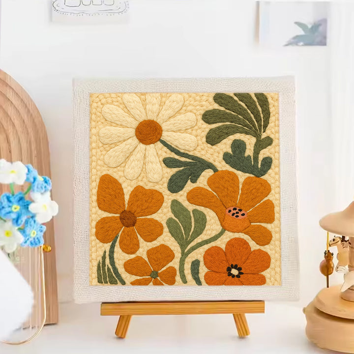 Orange Cream Floral Punch Needle Embroidery Kits