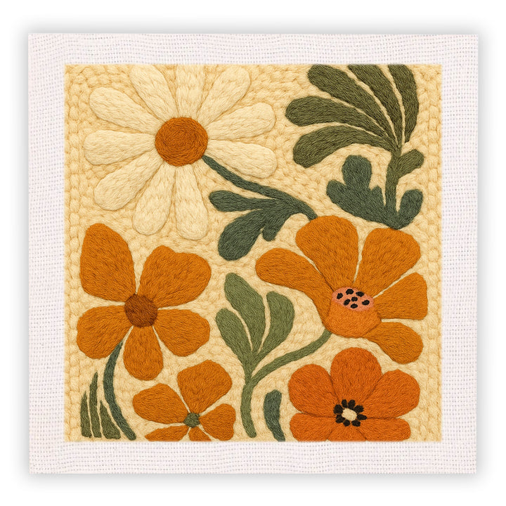 Orange Cream Floral Punch Needle Embroidery Kits