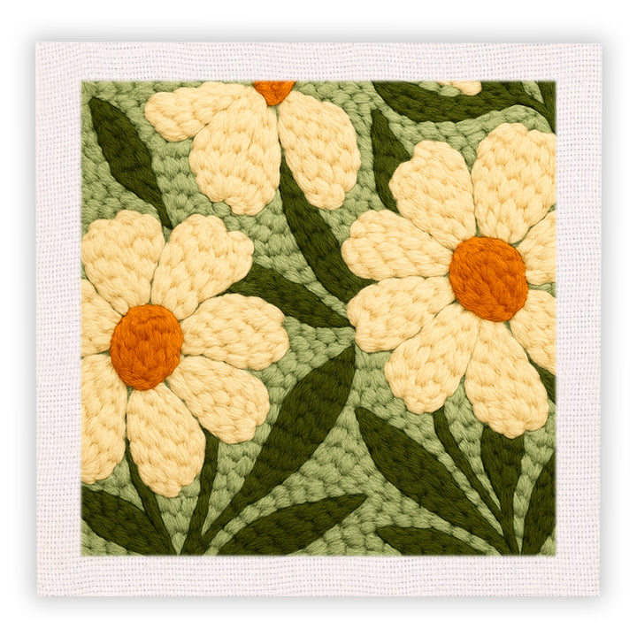 Green Background Daisy Punch Needle Embroidery Kits