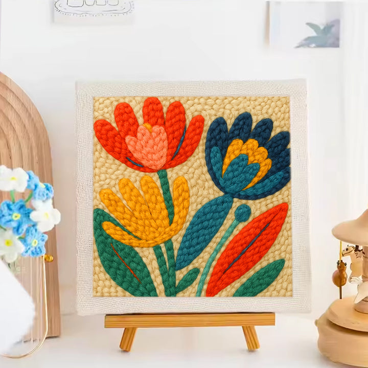 Retro Colorful Floral Punch Needle Embroidery Kits