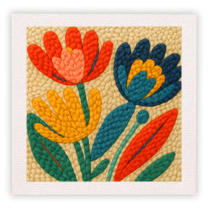 Retro Colorful Floral Punch Needle Embroidery Kits