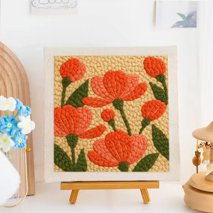 Cream Background Warm Floral Punch Needle Embroidery Kits