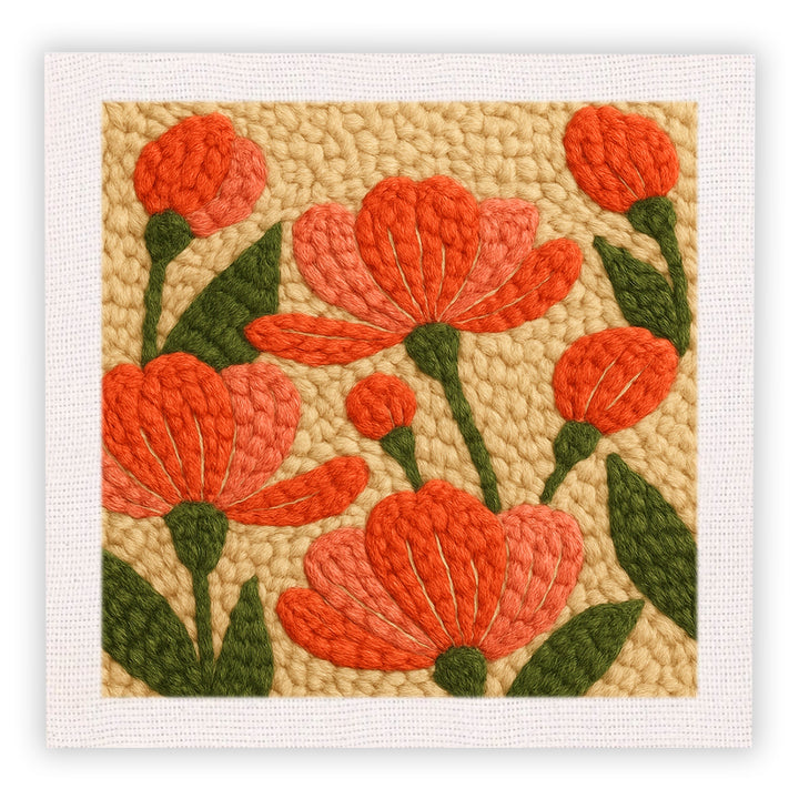 Cream Background Warm Floral Punch Needle Embroidery Kits