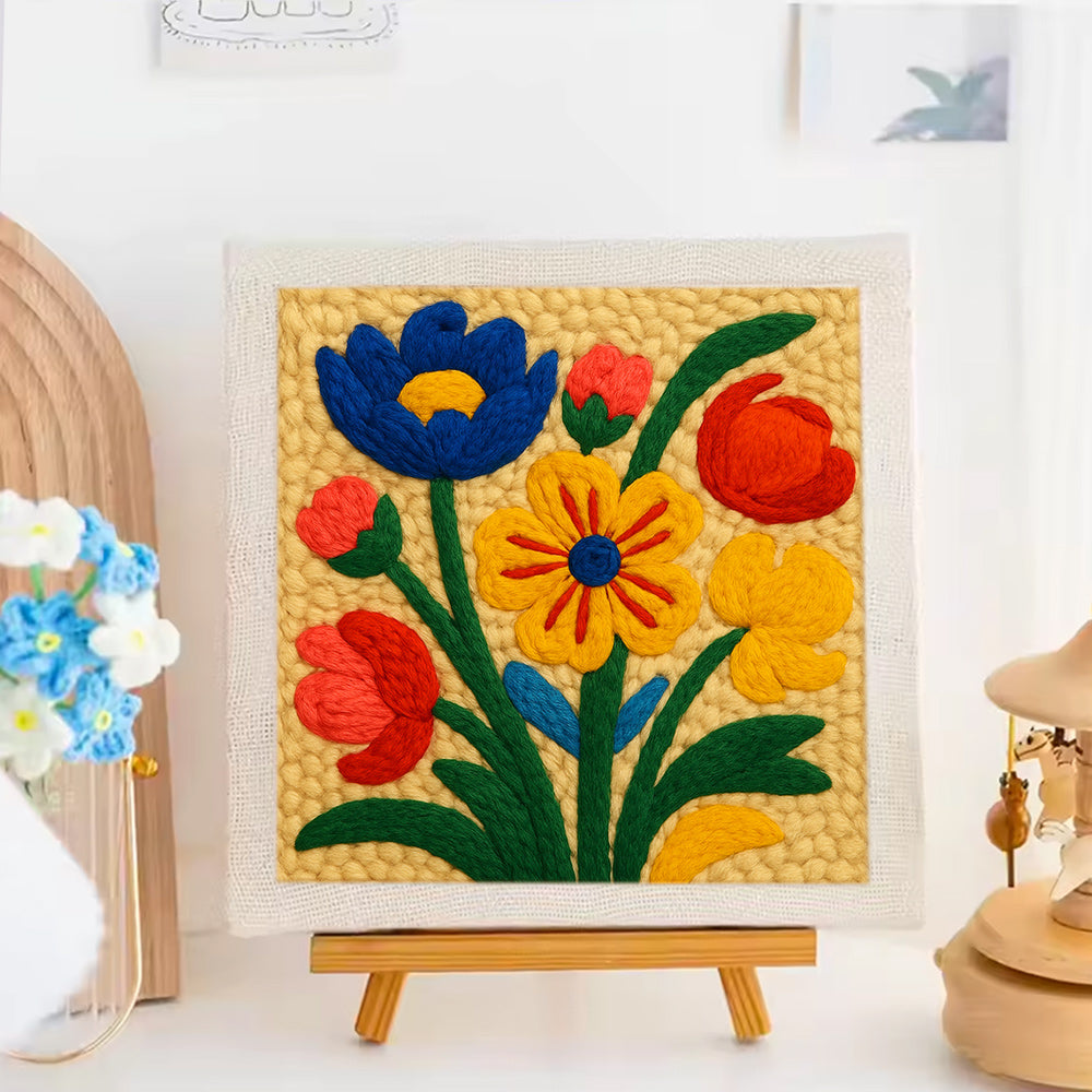 Colorful Floral Bouquet Punch Needle Embroidery Kits