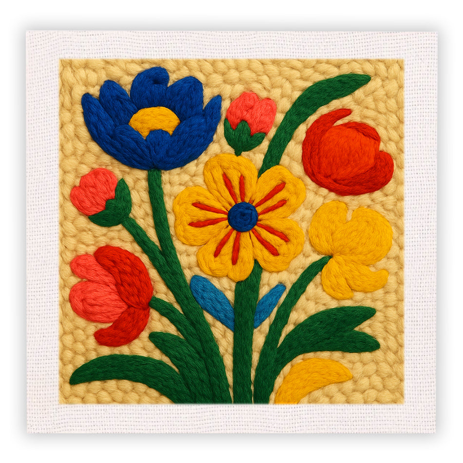 Colorful Floral Bouquet Punch Needle Embroidery Kits