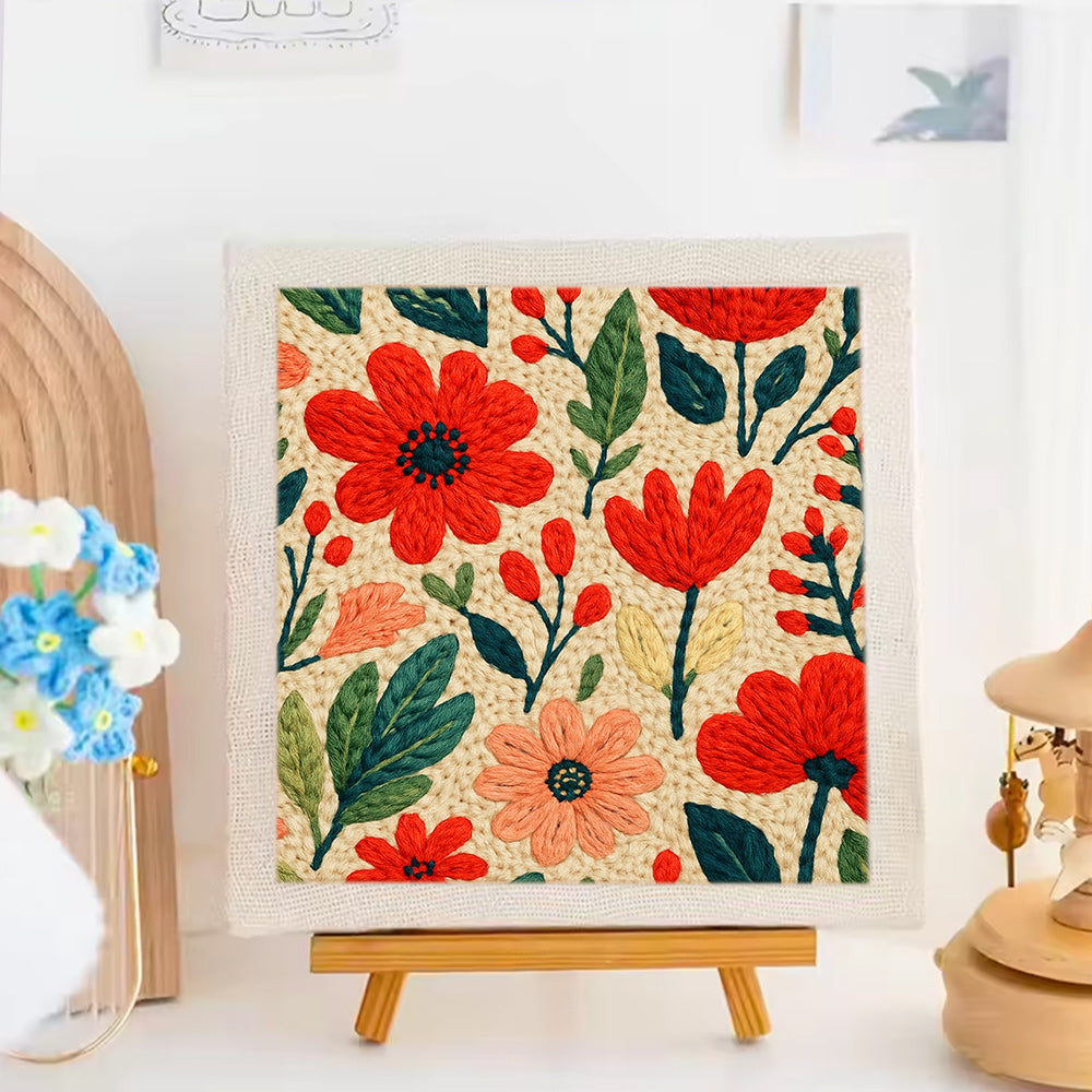 Multicolor Red Floral Punch Needle Embroidery Kits