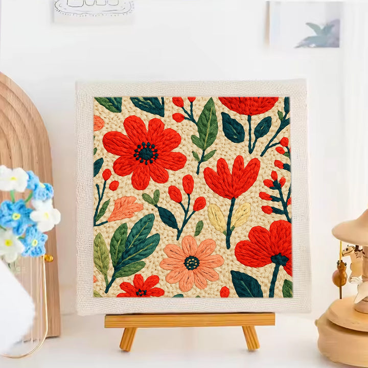 Multicolor Red Floral Punch Needle Embroidery Kits