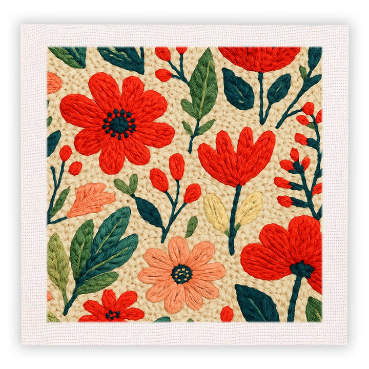 Multicolor Red Floral Punch Needle Embroidery Kits