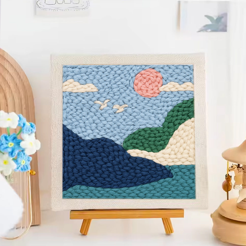 Serene Blue Landscape Punch Needle Embroidery Kits