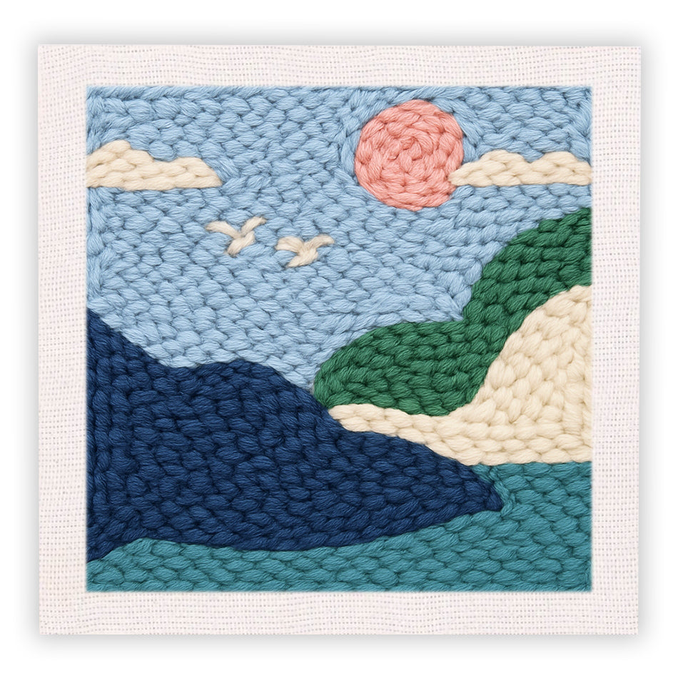 Serene Blue Landscape Punch Needle Embroidery Kits