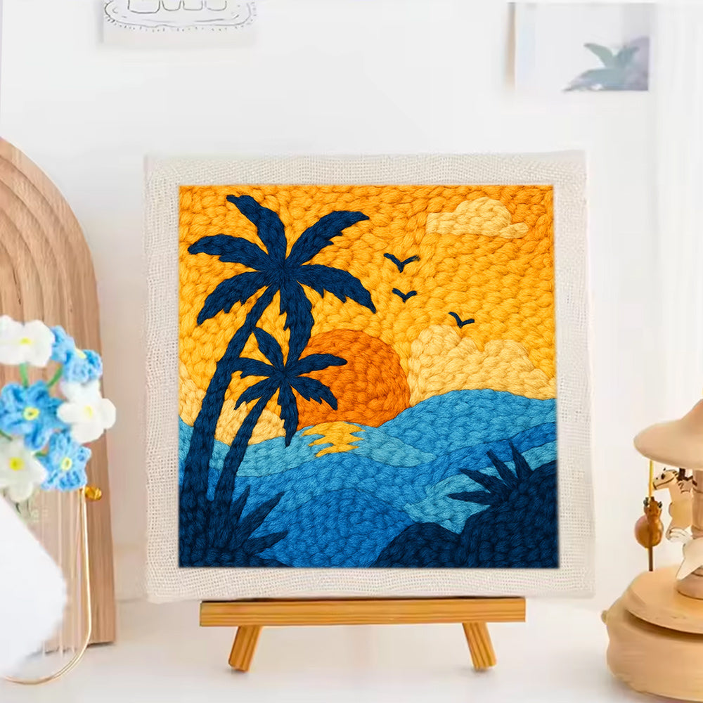 Tropical Palm Sunset  Punch Needle Embroidery Kits