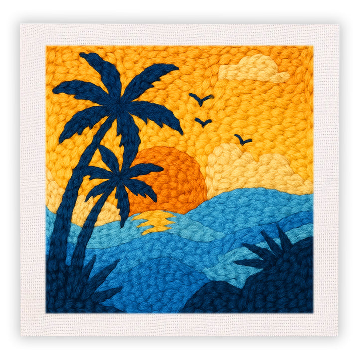 Tropical Palm Sunset  Punch Needle Embroidery Kits