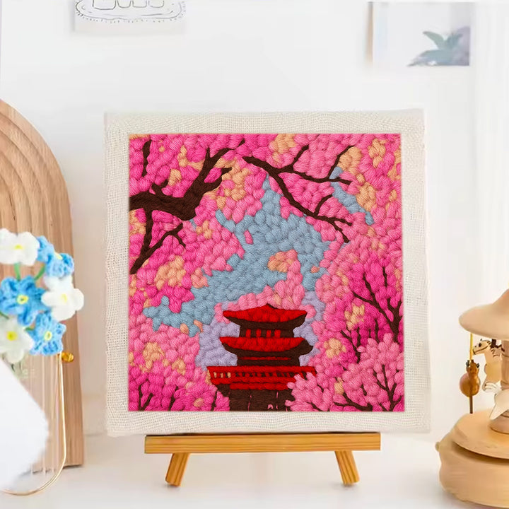 Cherry Blossom Pagoda Punch Needle Embroidery Kits