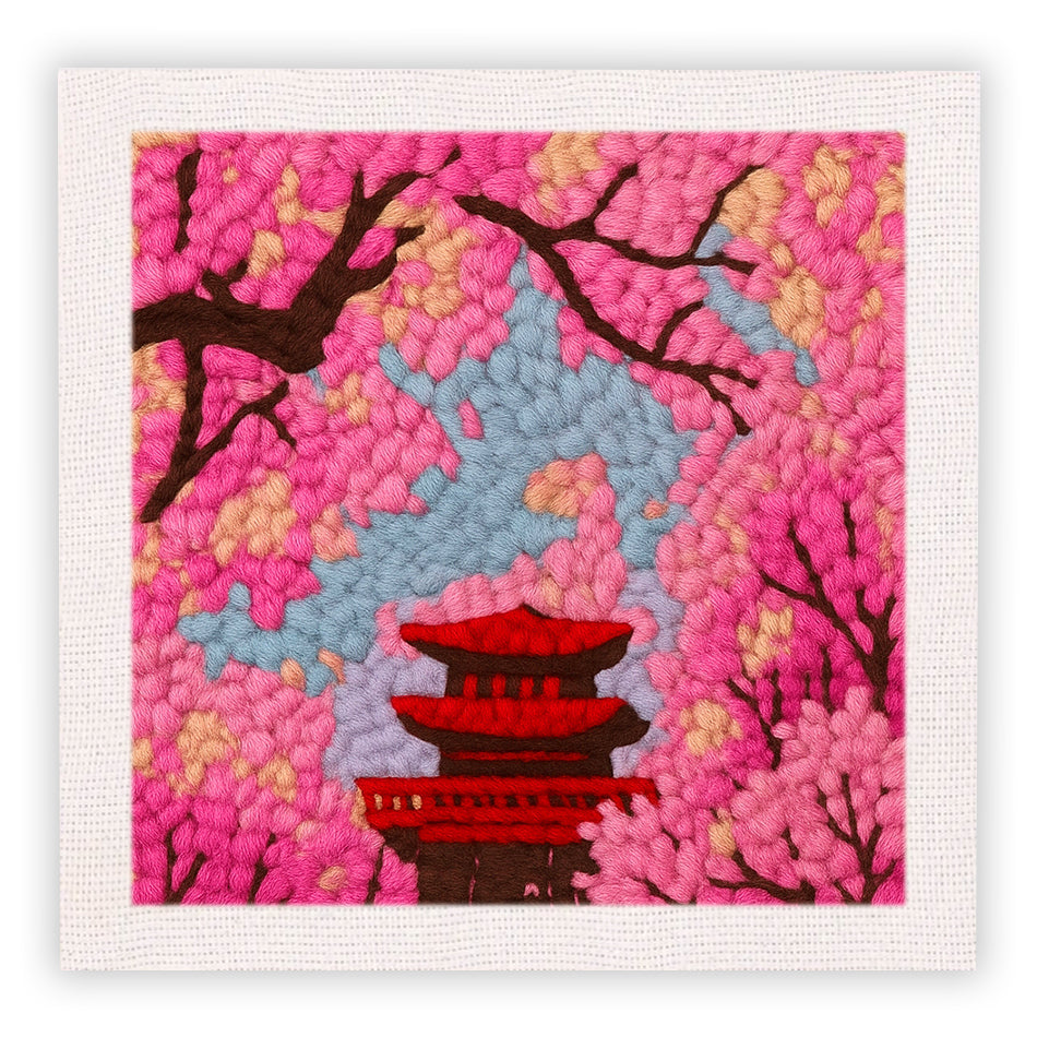 Cherry Blossom Pagoda Punch Needle Embroidery Kits