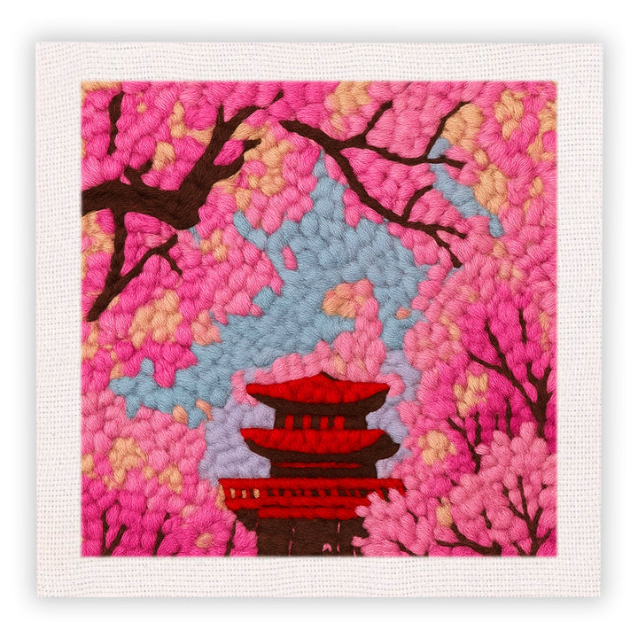 Cherry Blossom Pagoda Punch Needle Embroidery Kits