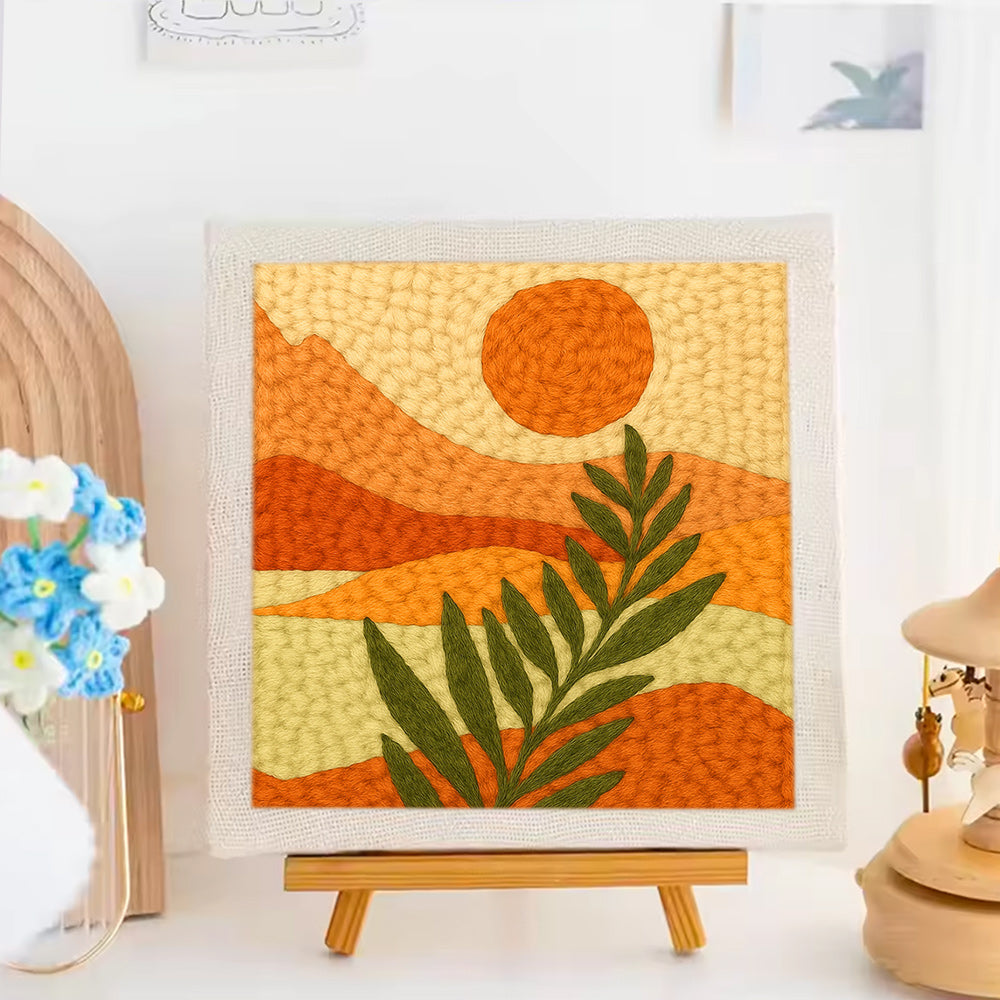 Orange Sun Landscape Punch Needle Embroidery Kits