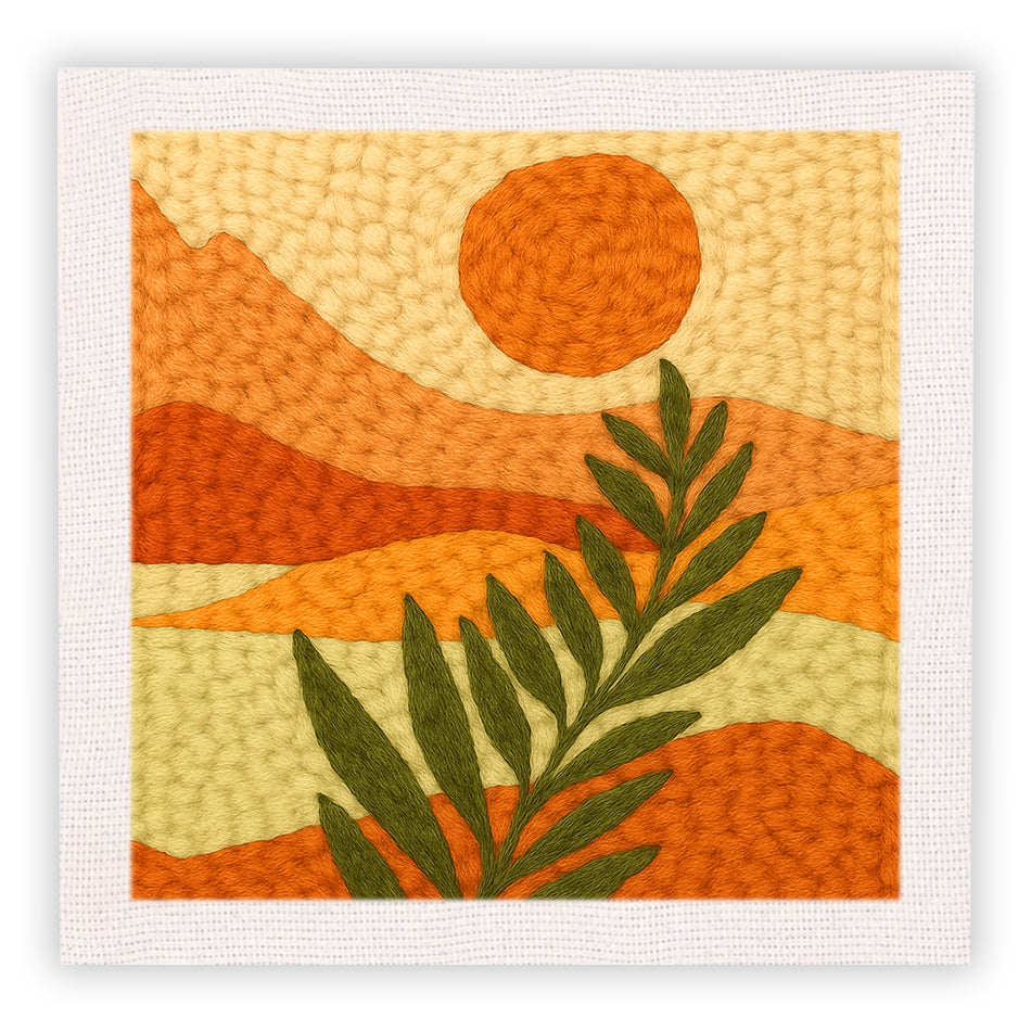 Orange Sun Landscape Punch Needle Embroidery Kits