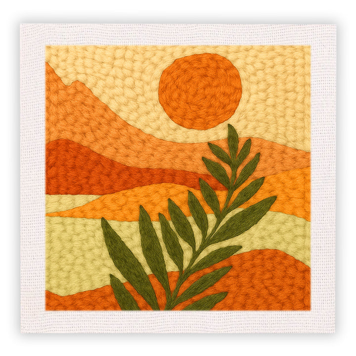 Orange Sun Landscape Punch Needle Embroidery Kits