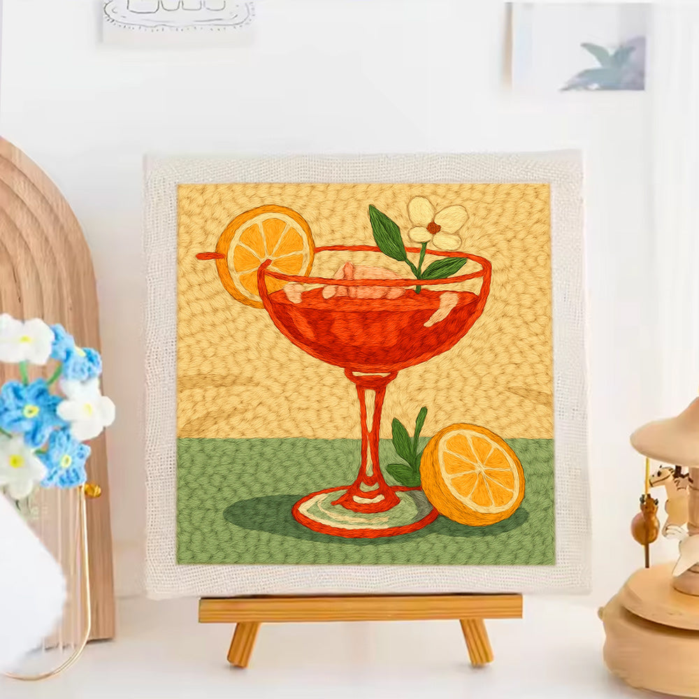 Red Orange Cocktail Punch Needle Embroidery Kits