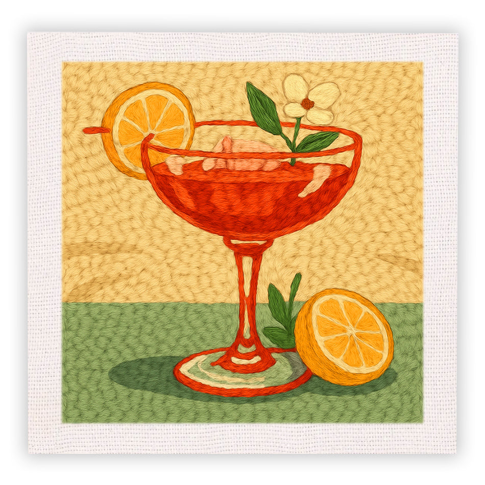 Red Orange Cocktail Punch Needle Embroidery Kits