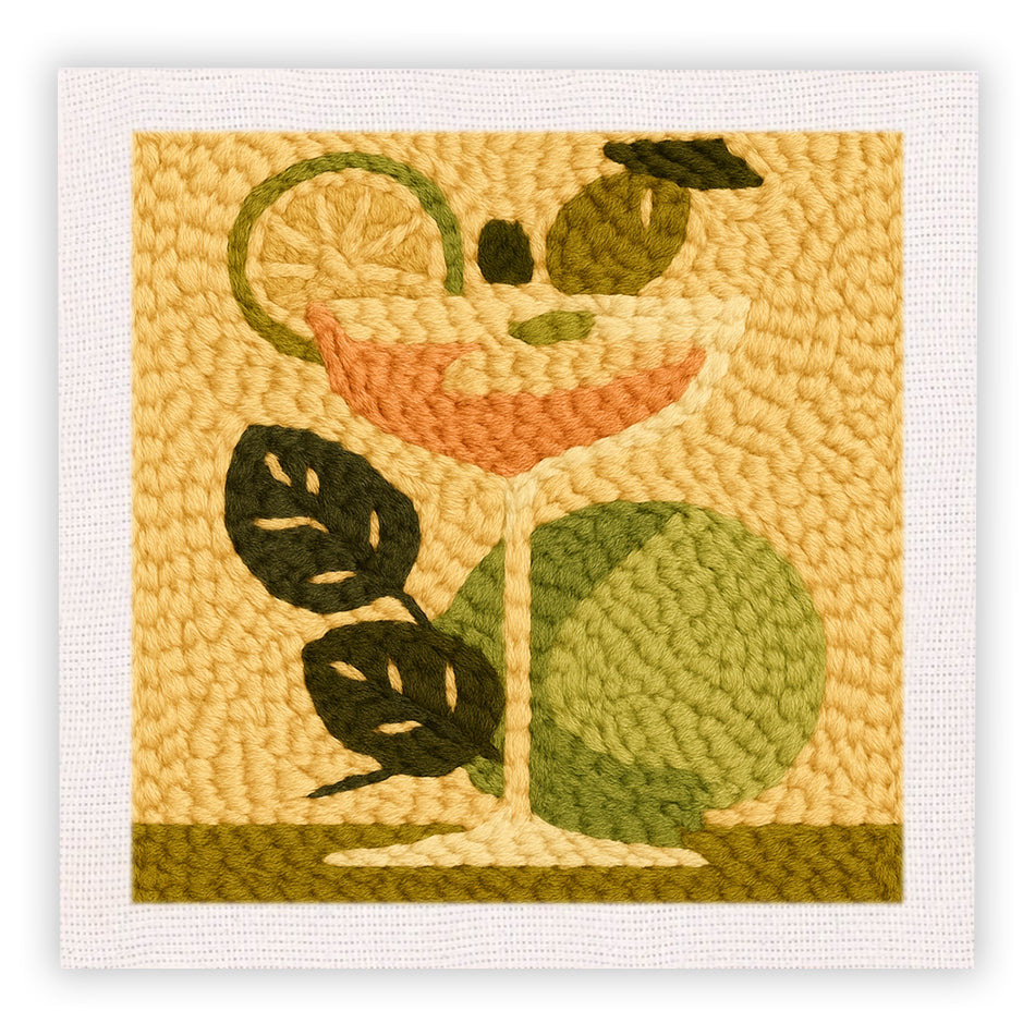 Retro Lime Cocktail Punch Needle Embroidery Kits